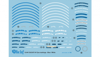 DUCATI V4 Tyre markings Blue / White - 1/12 Decals - Blue Stuff