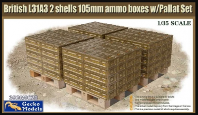 British L31A3 2 shells 105mm ammo boxes w/Pallet Set 1/35  - Gecko Models