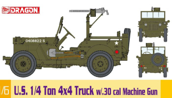 U.S. 1/4 Ton 4x4 Truck w/.30 cal Machine Gun (1:6) Model Kit 75050 - Dragon