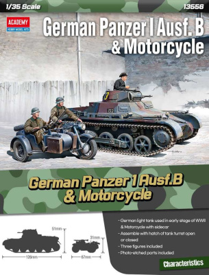 Model Kit military 13556 - German Panzer I Ausf.B & Motorcycle (1:35) - Academy