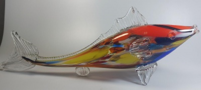 RYBA hutní sklo, art glass 43 cm - Retro