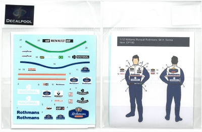 SLEVA   DISCOUNT - Williams Renault Rothmans A. Senna Decal for Figure 1/12 - Decalpool