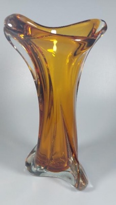 Váza hutní sklo - Art Glass-  J.Beránek Škrdlovice,r.1958 31cm - Retro